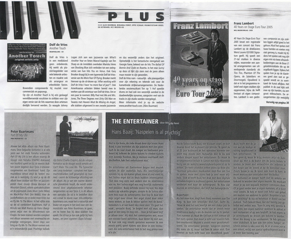 THE ENTERTAINER   Door  Miranda Fariet / muziekblad "Keyboard Plus"
